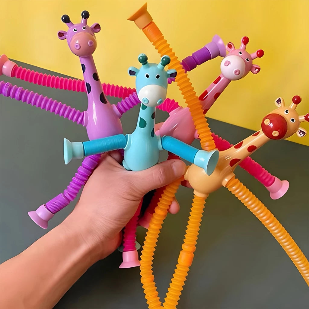 Kit 4 Divertidas Girafas Esticáveis com Tubo Articulado e Ventosa | Aventura de Criança™