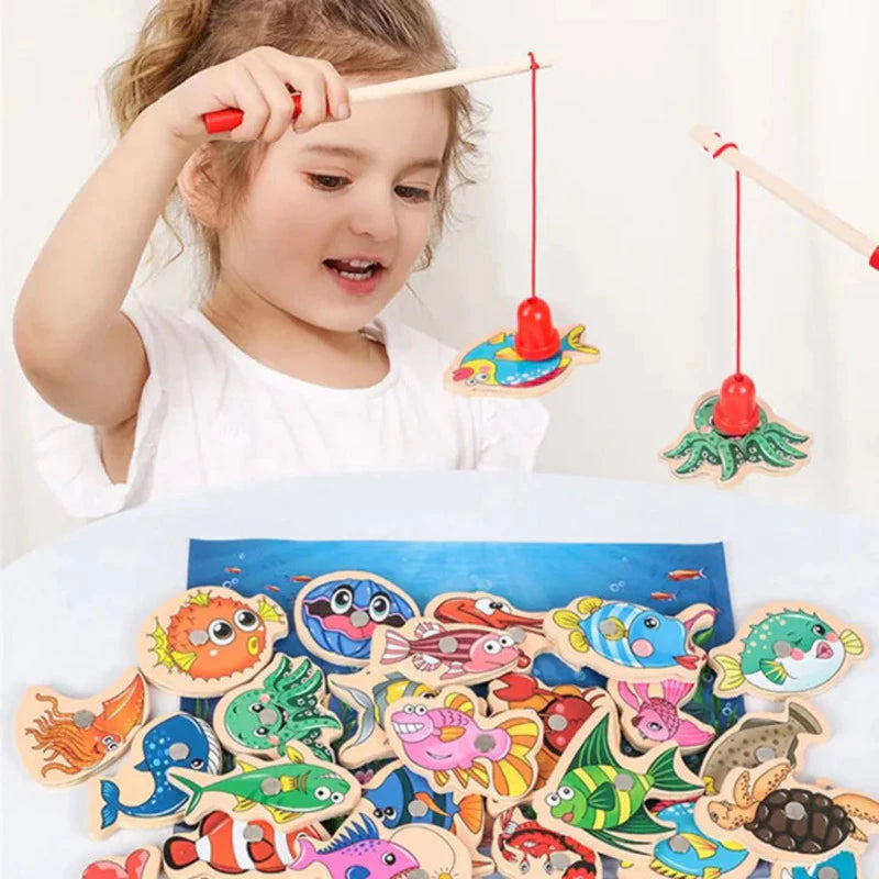 Jogo de Pesca Magnético de Madeira Montessori | Aventura de Criança™